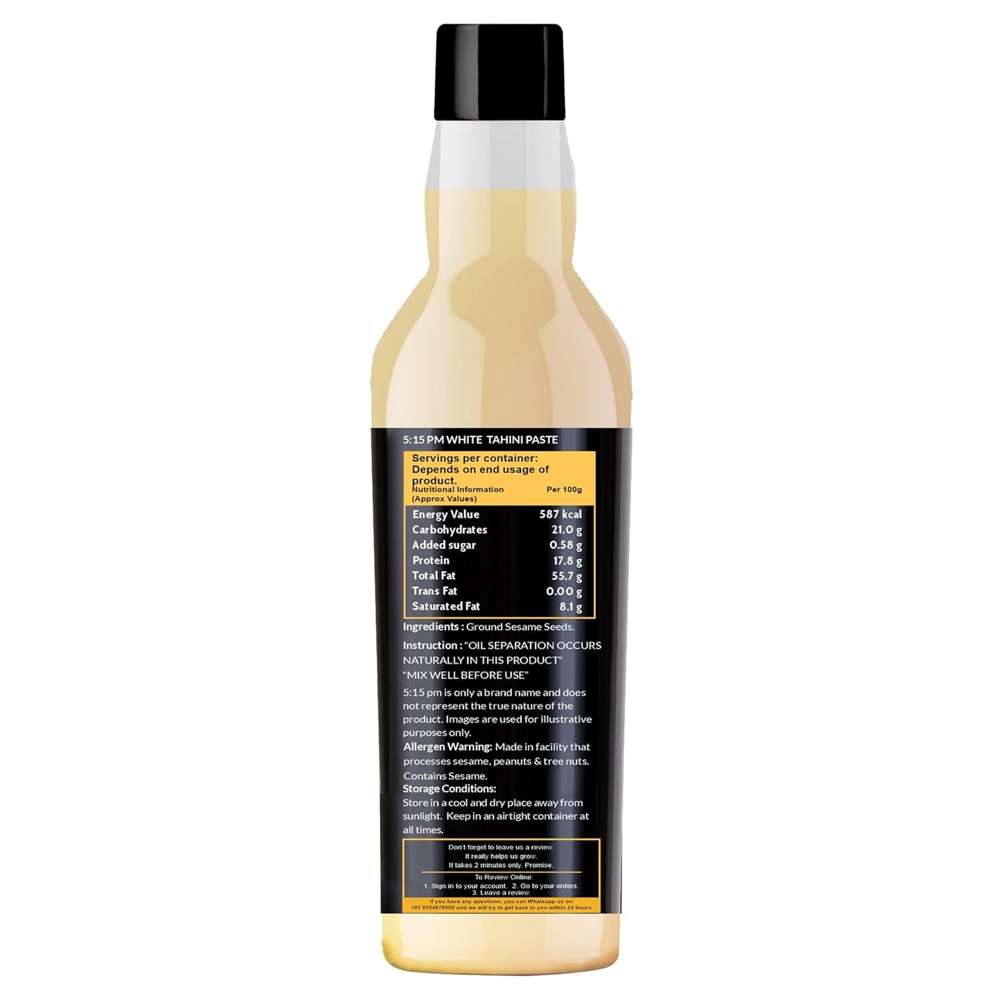 5:15 PM Tahini 300Gm White Tahini Paste For Hummus Ground Hulled Sesame Seed Paste Smooth & Creamy Natural For Hummus, Baba Ghanoush, Salad Dressings And More β 300Gm