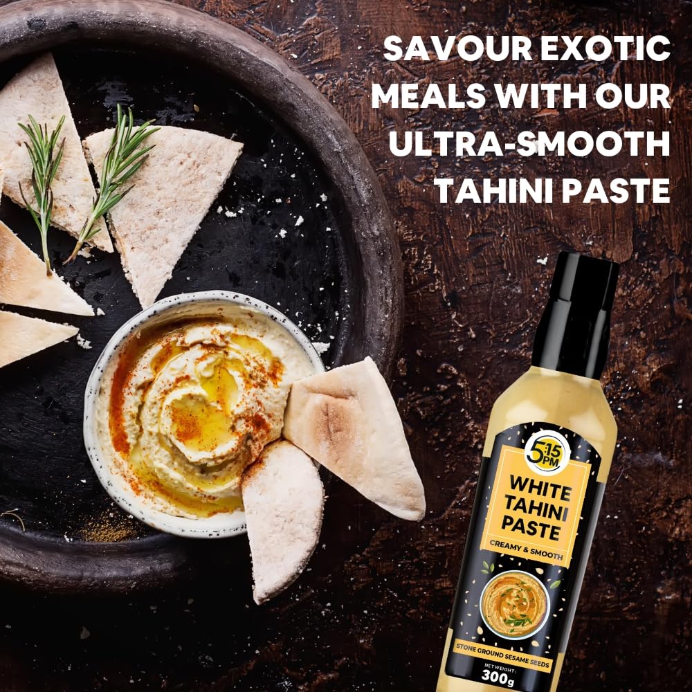 5:15 PM Tahini 300Gm White Tahini Paste For Hummus Ground Hulled Sesame Seed Paste Smooth & Creamy Natural For Hummus, Baba Ghanoush, Salad Dressings And More β 300Gm