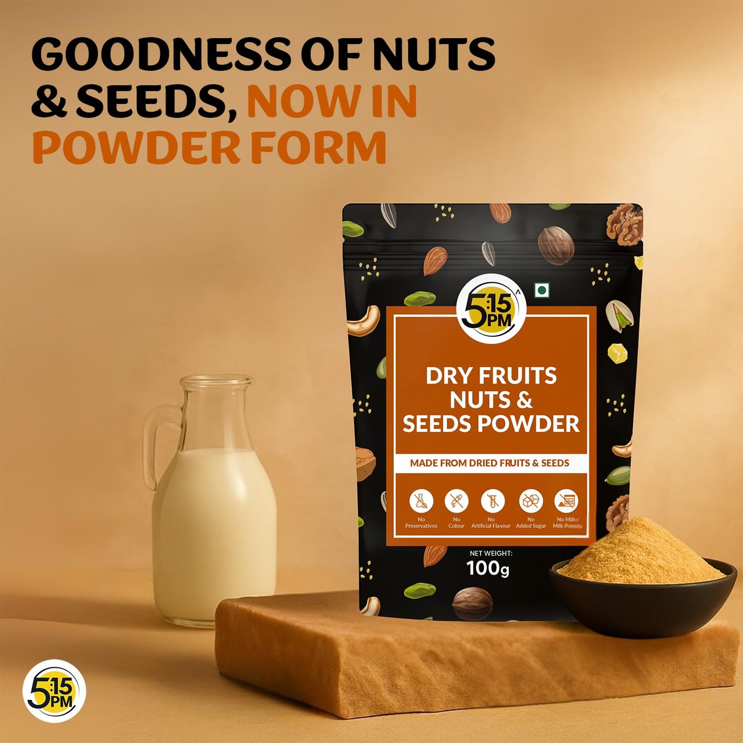 5:15PM Dry Fruits Powder 100g|100% Natural | No Added Sugar| Nuts and Seeds Powder| Dry Fruits powder for baby and adults |No Added Sugar| Nut Powders for Babies – 100g