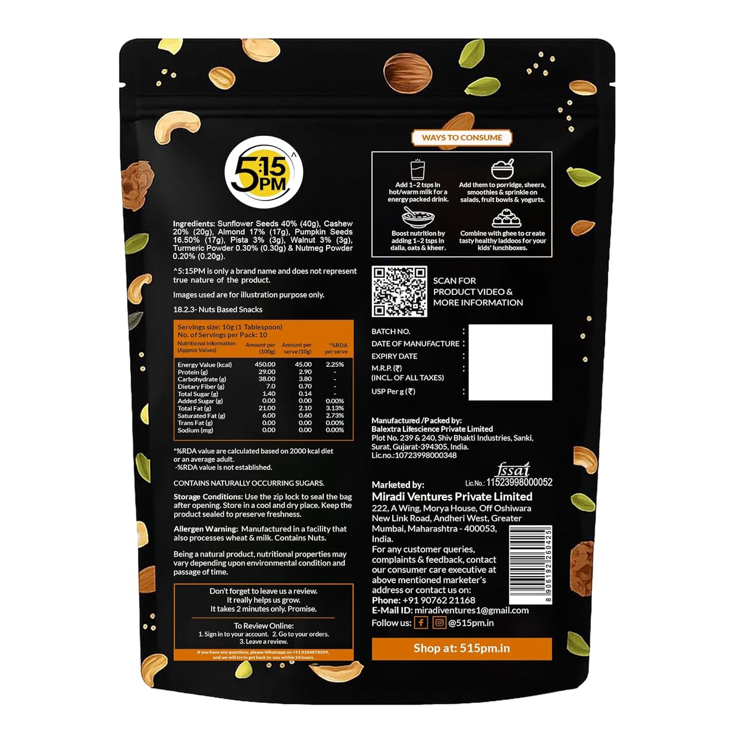 5:15PM Dry Fruits Powder 100g|100% Natural | No Added Sugar| Nuts and Seeds Powder| Dry Fruits powder for baby and adults |No Added Sugar| Nut Powders for Babies – 100g