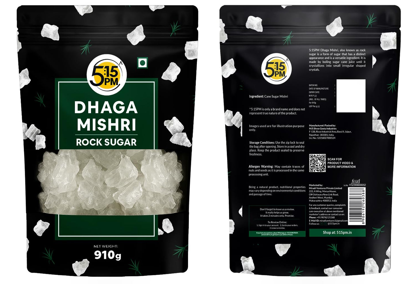 5:15PM Dhaga Mishri 910gm | Rock Sugar Crystals | Mishri Dhaga Pure Thread Crystal | Natural Thread Mishri Crystal | Dhage Wali Mishri | Candy Thread Crystals – 910gm