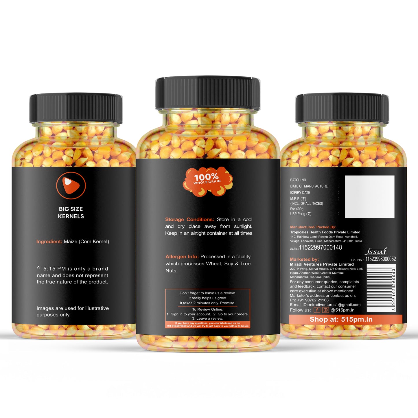 5:15PM Popcorn Kernel Seedsβ Big Size Gourmet Pop Corn Kernels | High Expansion, A Grade Makkai Popcorn β 400g