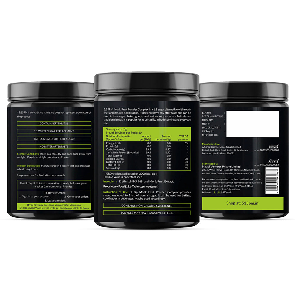 5:15PM Monk Fruit Complex with Erythritol 400g | MonkFruit For Cooking & Baking