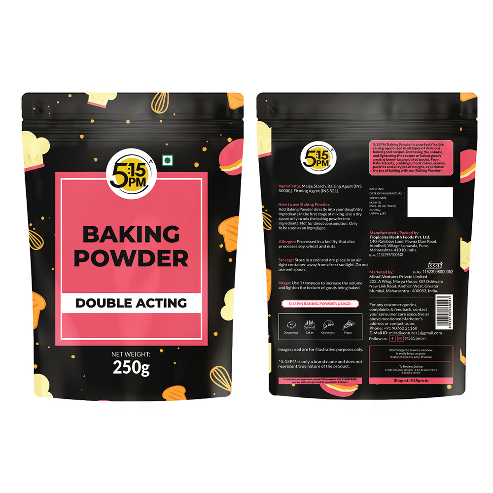 5:15PM Baking Powder | Double Acting Baking Powder | All Purpose Leaving Agent | Baking Powder for Cooking & Baking Cake, Breads, Muffins, Pizza β 250g