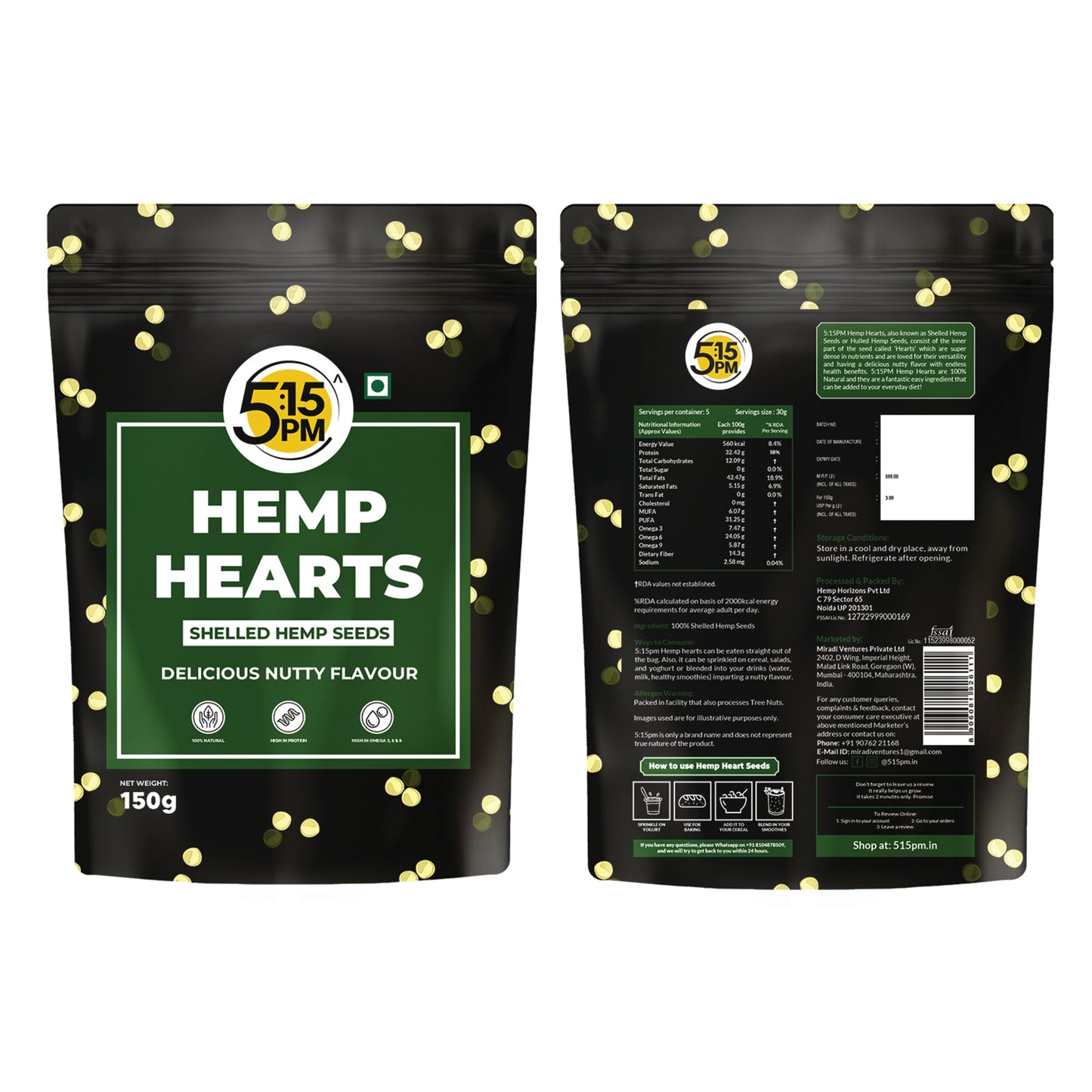5:15PM Hemp Hearts | Hulled Hemp Seeds for Eating | Raw Shelled Hemp Seeds For Eating -100g