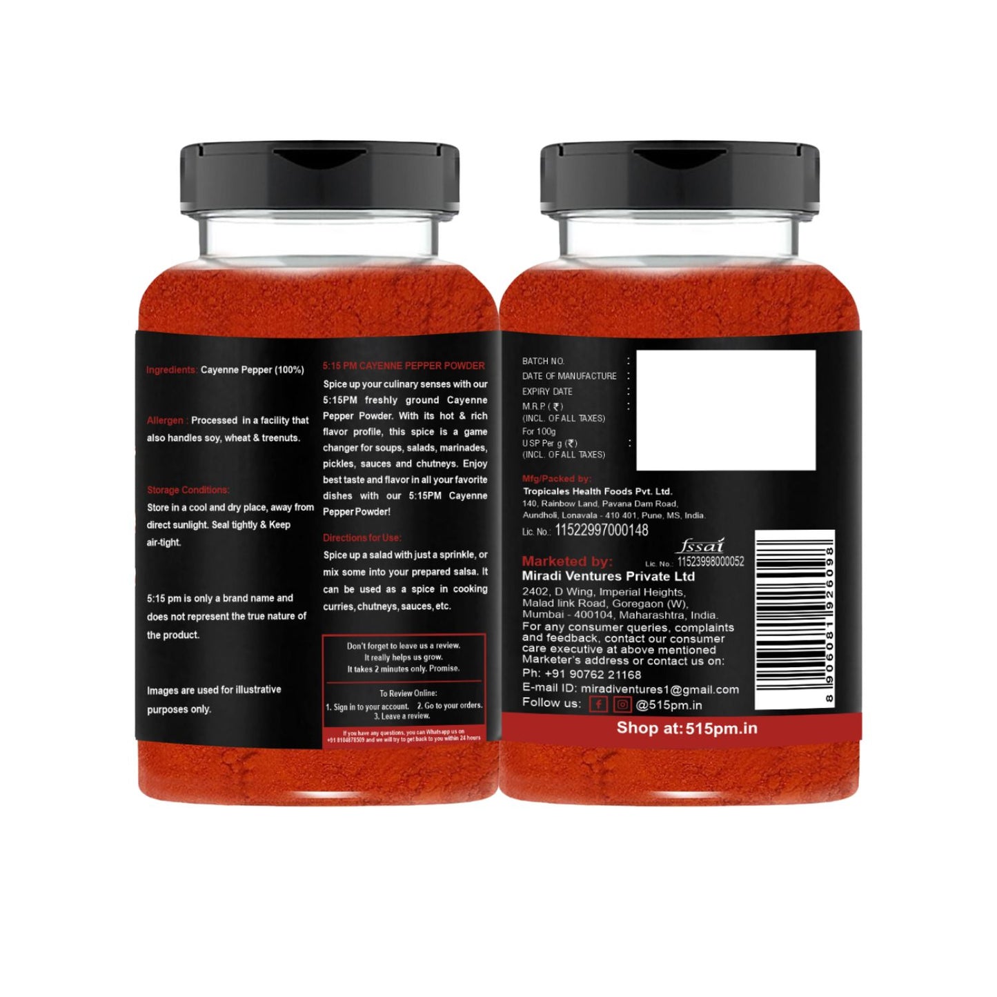 5:15PM Cayenne Pepper Powder 100g | Spicy & Smoky | Perfect for Cooking, Seasoning |100 gram