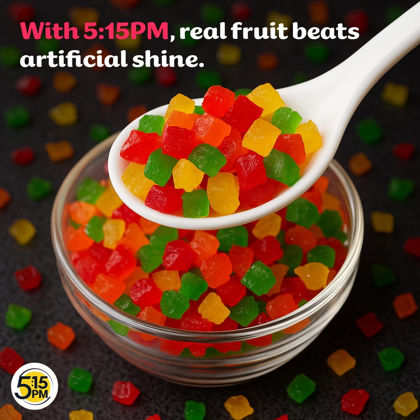 5:15PM Tutti Frutti 500gm|Mix Tutti Frutti Cherry| Tooty Fruity for Cake Baking| Dried Mix Multicolour Papaya pieces| Sweet Cherries – 500gm