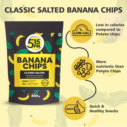 5:15PM Yellow Banana Chips Snacks - Crispy Banana Wafers Chips | Classic Salted Flavour 400gm Packet