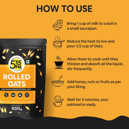 5:15PM Rolled Oats 500g | Oats | Healthy Cereal Breakfast | 100% Natural Whole Grain – 500 grams