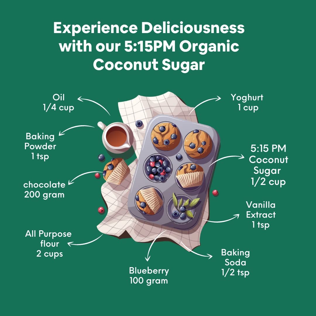 5:15PM Organic Coconut Sugar | Unrefined Sugar Substitute | Coconut Palm Sugar | Natural Sweetener |100% Pure  - 500g