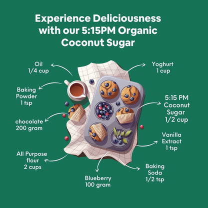 5:15PM Organic Coconut Sugar | Unrefined Sugar Substitute | Coconut Palm Sugar | Natural Sweetener |100% Pure  - 500g