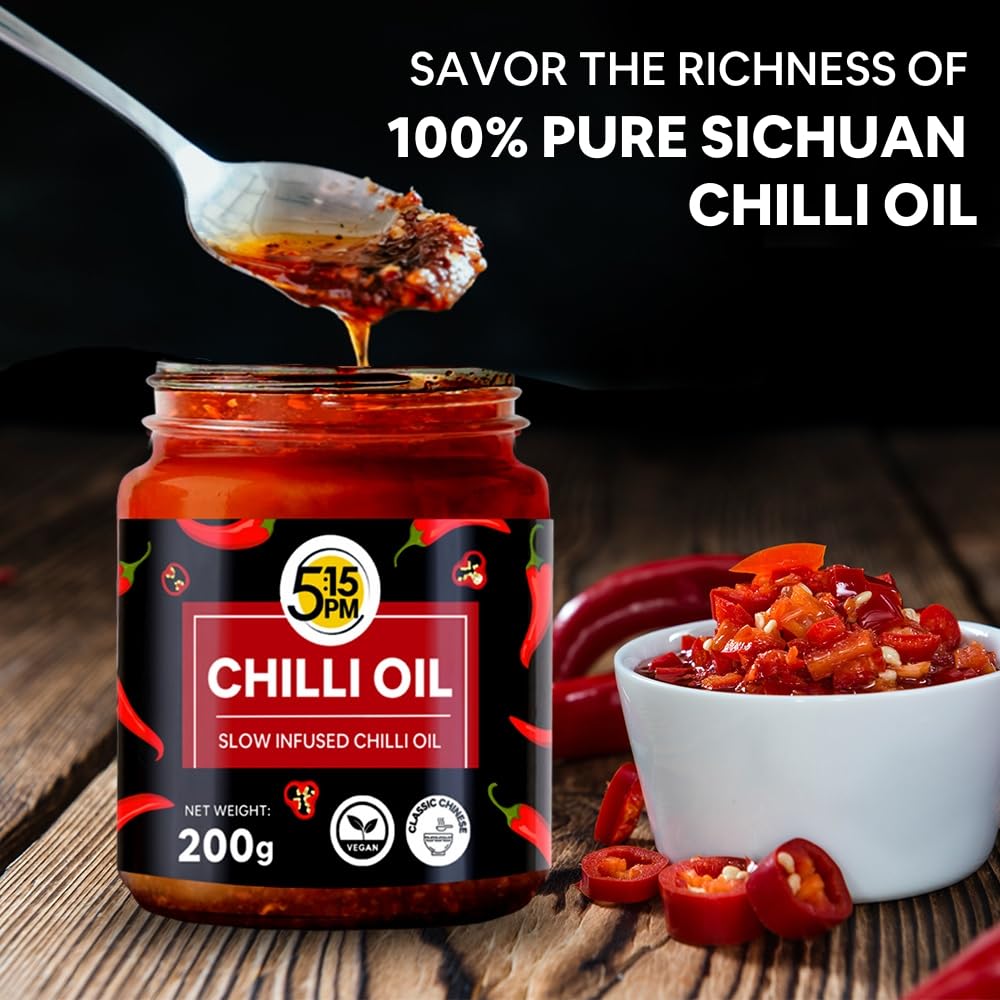 "5:15PM Chilli Oil | Crispy Chilli Oil For Noodles | Sichuan Chilli Oils | No Artificial Colours & Flavour | Perfect for Stir-Fries, Noodles & Pizzas - 200g "