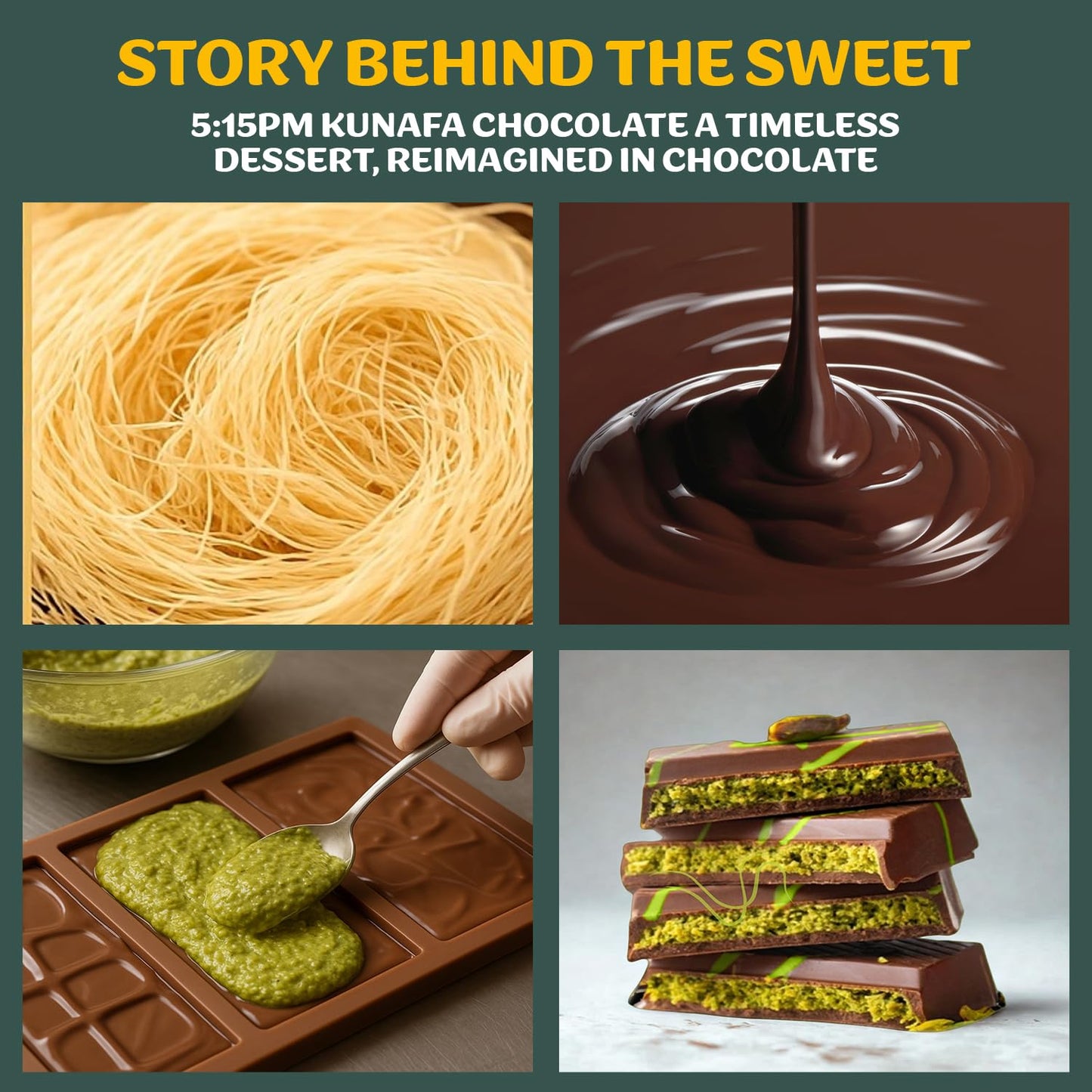 5:15PM Kunafa Chocolate Bar Dubai Style 120gm | Pistachio Kunafa Dubai Chocolate Dessert | Milk Chocolate, Creamy Pistachios & Crunchy Kunafas spread | Dubai Kunafa Chocolates with Pistachios – 120gm