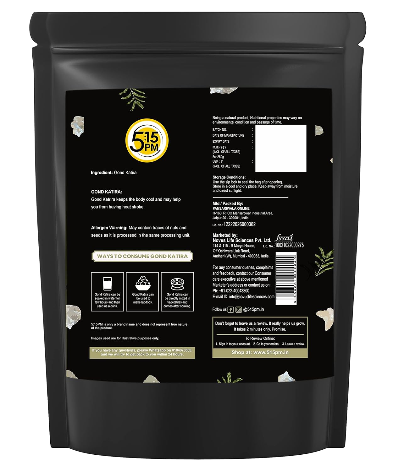 5:15PM Gond Katira 250g | 100% Pure & Natural Edible Gum |Tragacanth Gum -250g