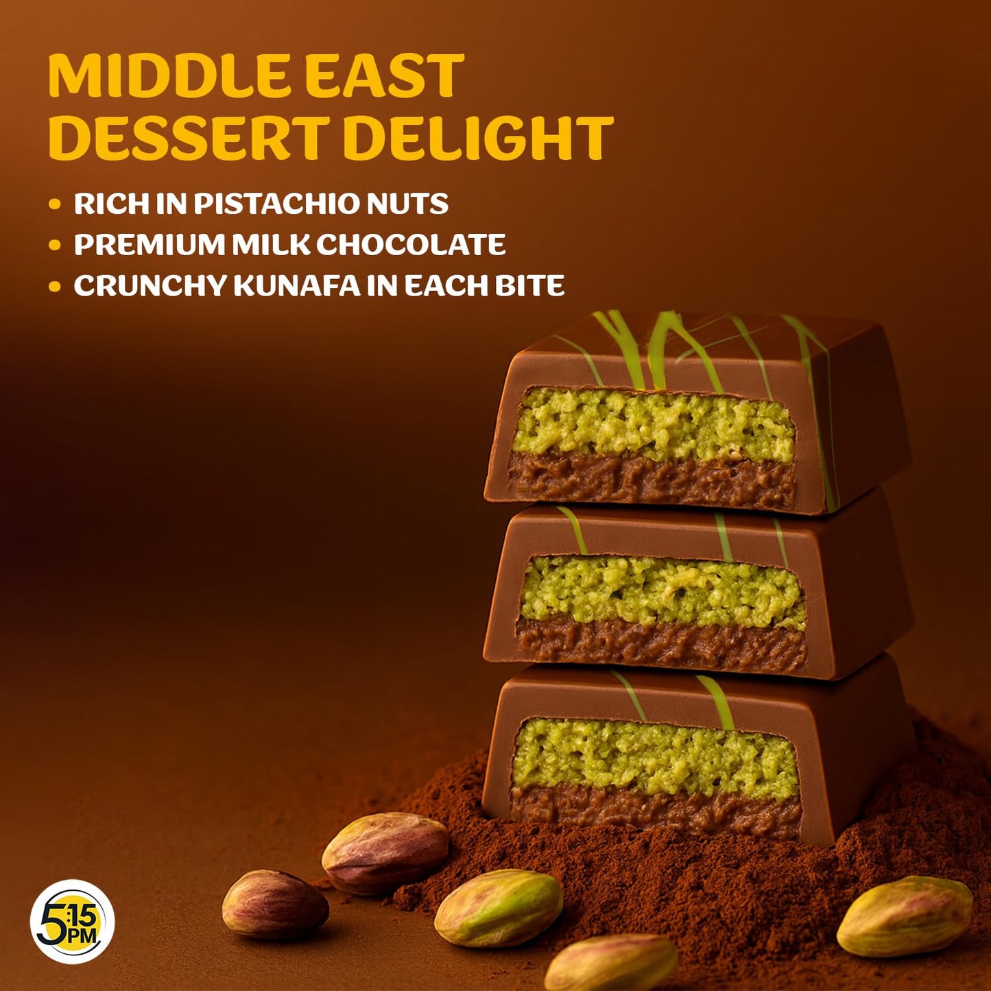 5:15PM Kunafa Chocolate Bar Dubai Style 120gm | Pistachio Kunafa Dubai Chocolate Dessert | Milk Chocolate, Creamy Pistachios & Crunchy Kunafas spread | Dubai Kunafa Chocolates with Pistachios – 120gm