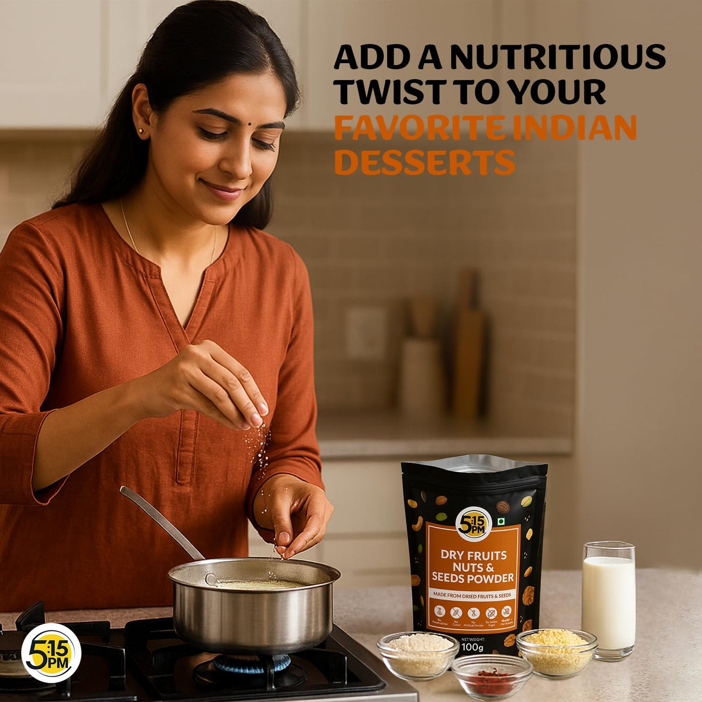 5:15PM Dry Fruits Powder 100g|100% Natural | No Added Sugar| Nuts and Seeds Powder| Dry Fruits powder for baby and adults |No Added Sugar| Nut Powders for Babies – 100g