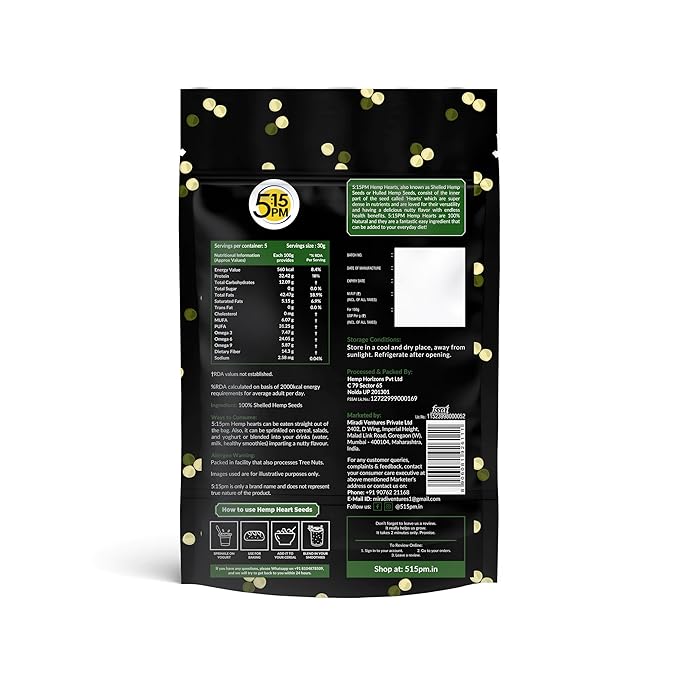 5:15PM Hemp Hearts | Hulled Hemp Seeds for Eating | Raw Shelled Hemp Seeds For Eating -100g