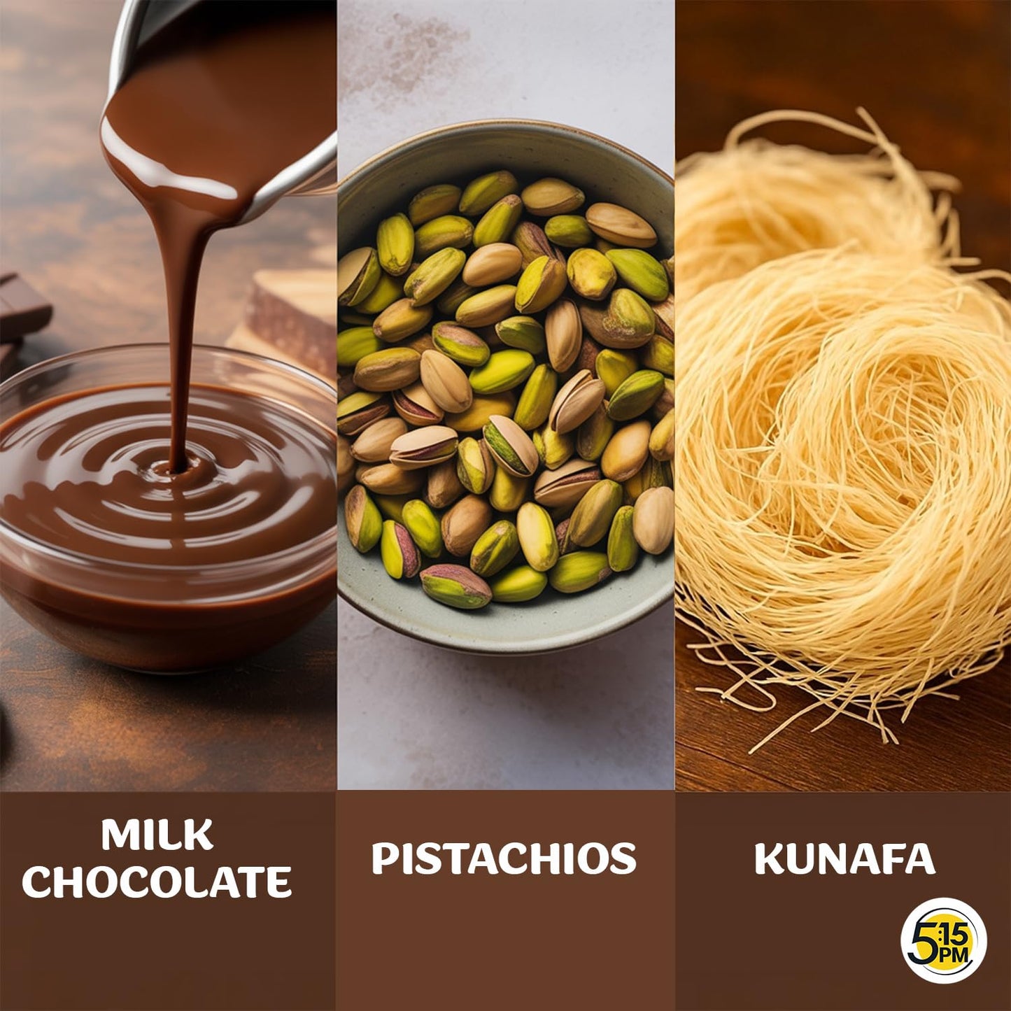 5:15PM Kunafa Chocolate Bar Dubai Style 120gm | Pistachio Kunafa Dubai Chocolate Dessert | Milk Chocolate, Creamy Pistachios & Crunchy Kunafas spread | Dubai Kunafa Chocolates with Pistachios – 120gm
