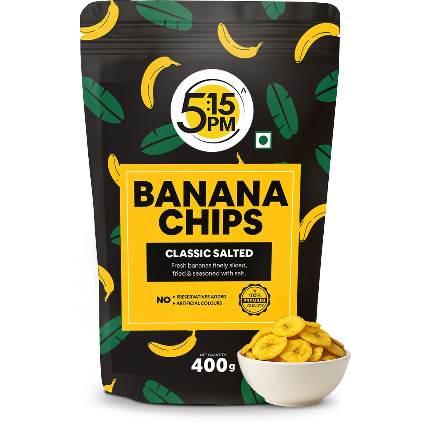 5:15PM Yellow Banana Chips Snacks - Crispy Banana Wafers Chips | Classic Salted Flavour 400gm Packet