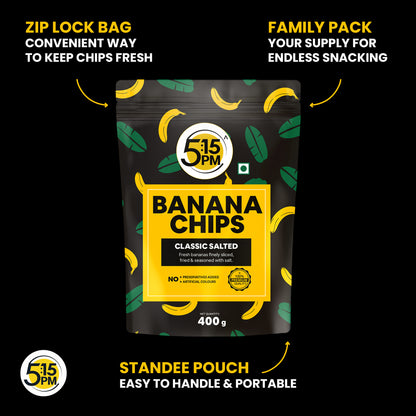 5:15PM Yellow Banana Chips Snacks - Crispy Banana Wafers Chips | Classic Salted Flavour 400gm Packet