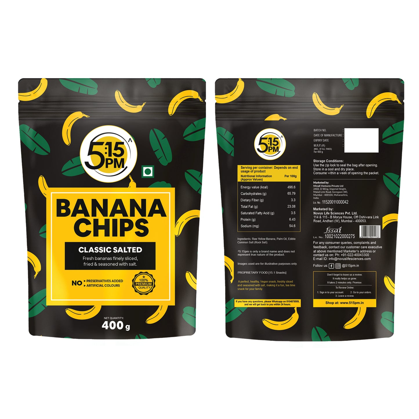 5:15PM Yellow Banana Chips Snacks - Crispy Banana Wafers Chips | Classic Salted Flavour 400gm Packet