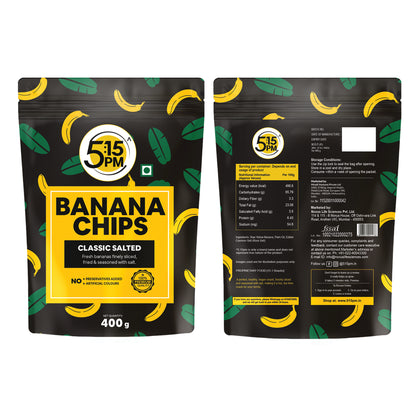 5:15PM Yellow Banana Chips Snacks - Crispy Banana Wafers Chips | Classic Salted Flavour 400gm Packet
