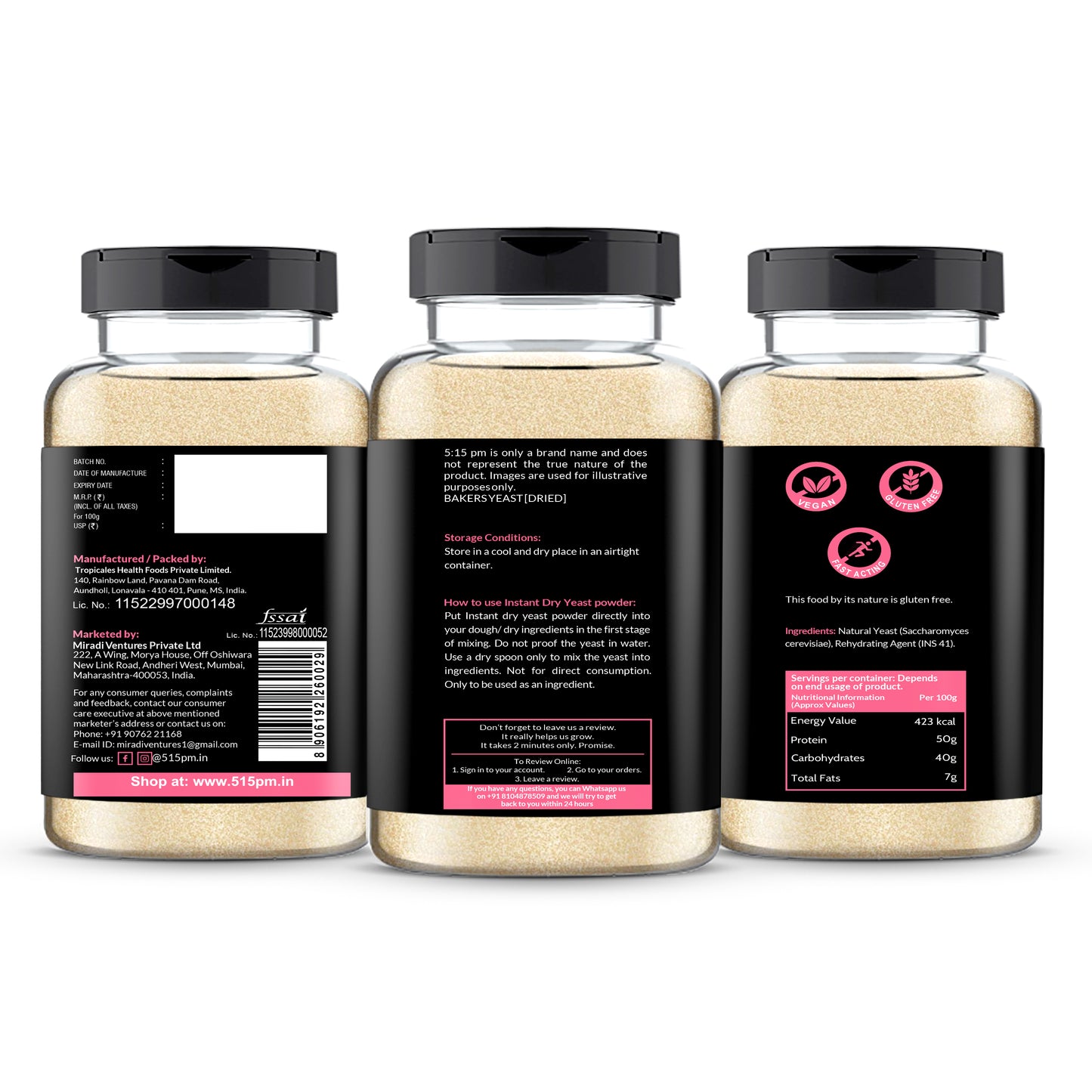 5:15PM Instant Dry Yeast Powder | Active Dry Yeast for Bread making and Pizza - 100g