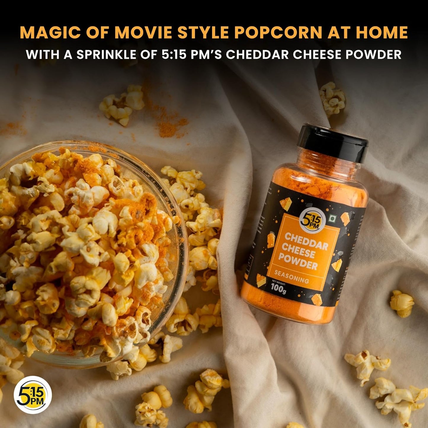 5:15PM Cheddar Cheese Powder Seasoning for Popcorn, Pasta, Pizza, Nachos, Fries, 100 g