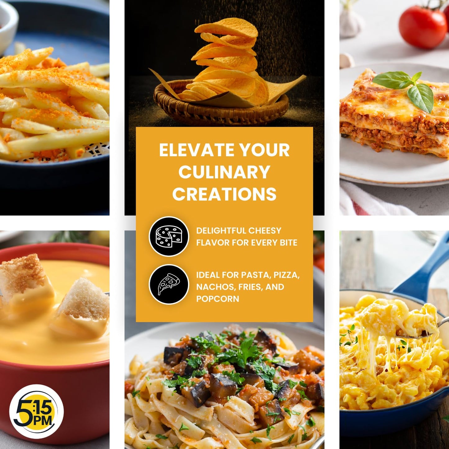 5:15PM Cheddar Cheese Powder Seasoning for Popcorn, Pasta, Pizza, Nachos, Fries, 100 g