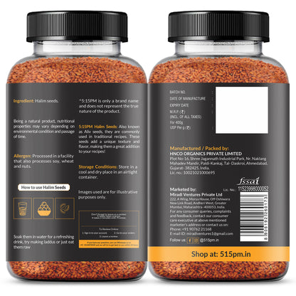 5:15PM Halim Seeds for Eating | 400g | Aliv & Garden Cress Seed | Hygienically Packed | Raw and Natural | Used in Cooking, Baking, Smoothies and other Beverages and Hair Growth