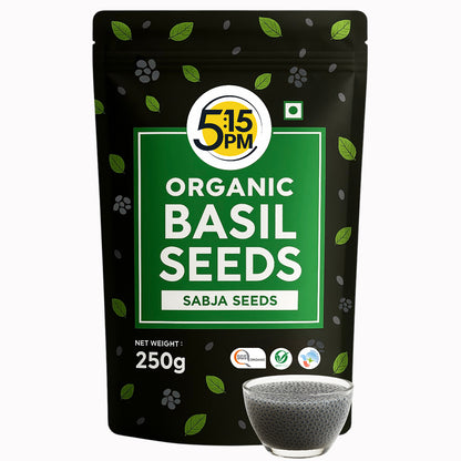 5:15PM Basil Seeds 250g | 100% Organic Raw Basil Seeds | Tukmaria Seeds | Sabja Seeds for Eating | Falooda Seeds 250 grams