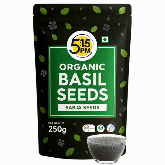 5:15PM Basil Seeds 250g | 100% Organic Raw Basil Seeds | Tukmaria Seeds | Sabja Seeds for Eating | Falooda Seeds 250 grams