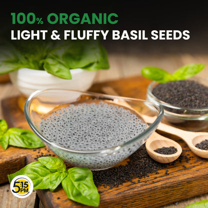5:15PM Basil Seeds 250g | 100% Organic Raw Basil Seeds | Tukmaria Seeds | Sabja Seeds for Eating | Falooda Seeds 250 grams