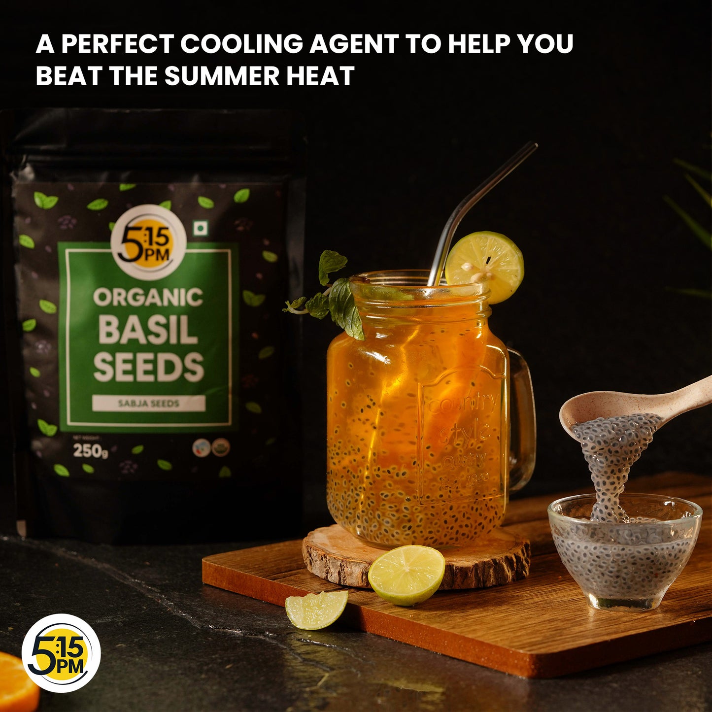 5:15PM Basil Seeds 250g | 100% Organic Raw Basil Seeds | Tukmaria Seeds | Sabja Seeds for Eating | Falooda Seeds 250 grams