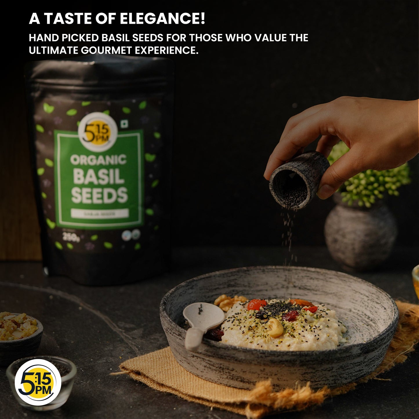 5:15PM Basil Seeds 250g | 100% Organic Raw Basil Seeds | Tukmaria Seeds | Sabja Seeds for Eating | Falooda Seeds 250 grams