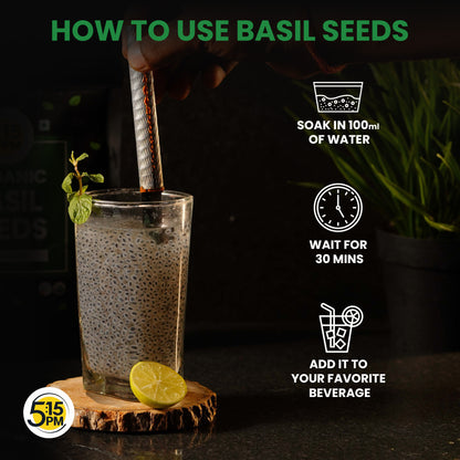 5:15PM Basil Seeds 250g | 100% Organic Raw Basil Seeds | Tukmaria Seeds | Sabja Seeds for Eating | Falooda Seeds 250 grams