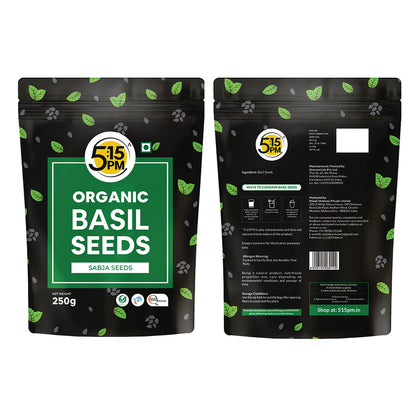 5:15PM Basil Seeds 250g | 100% Organic Raw Basil Seeds | Tukmaria Seeds | Sabja Seeds for Eating | Falooda Seeds 250 grams