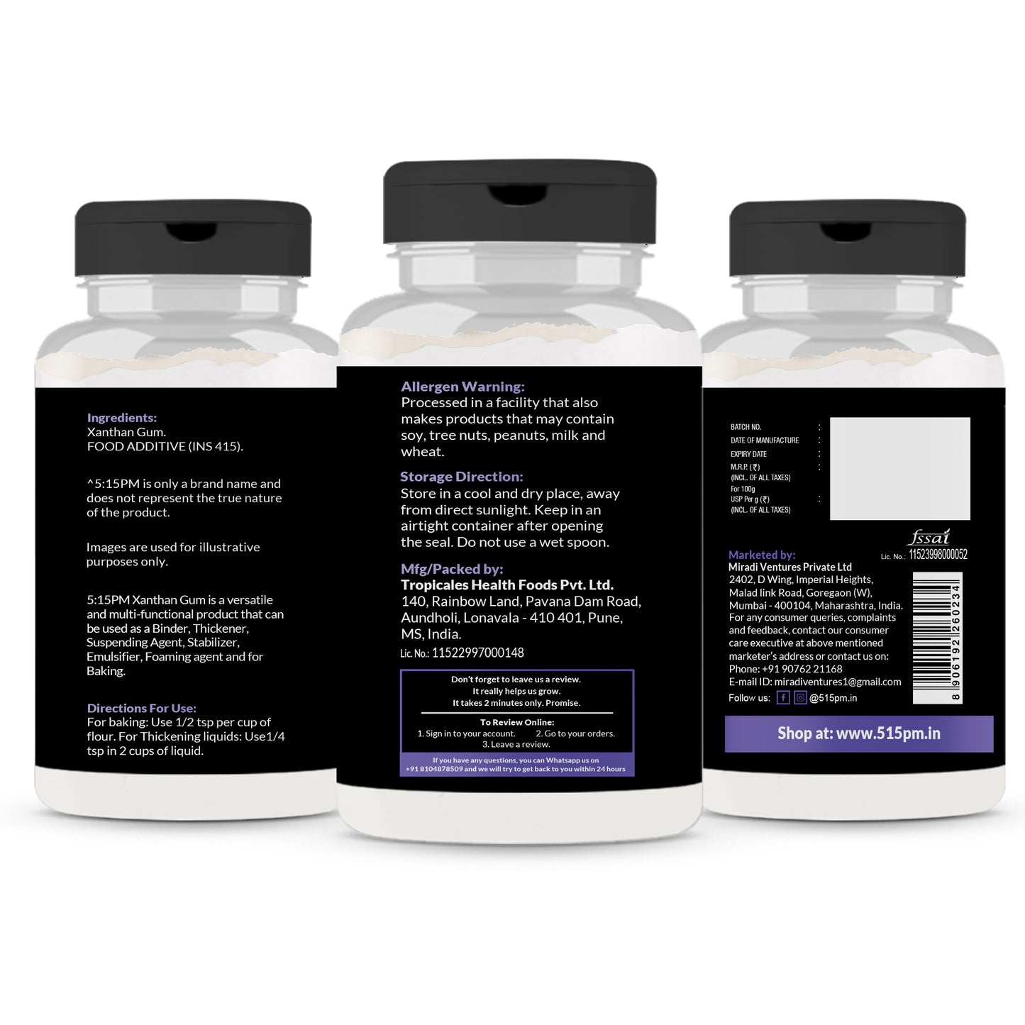 5:15PM Xanthan Gum Powder For Cooking & Baking|Thickening & Binding Agent|Food Stabilizer|Food Emulsifier & Foaming Agent -100 grams