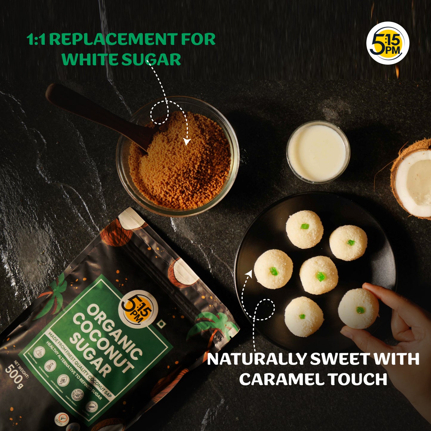 5:15PM Organic Coconut Sugar | Unrefined Sugar Substitute | Coconut Palm Sugar | Natural Sweetener |100% Pure  - 500g