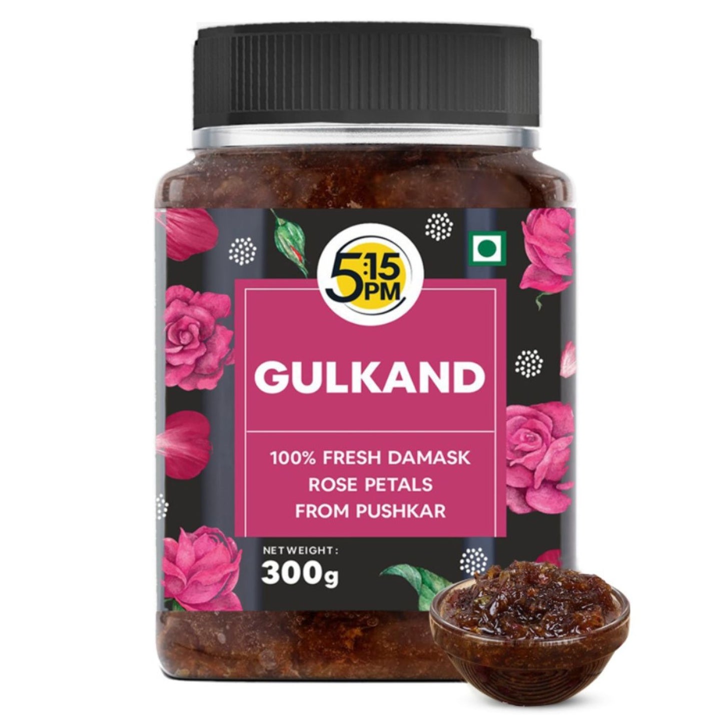 5:15 PM Gulkand 300gm | Premium Rose Petal Jam | Sun Cooked Damask Rose Gulkand| 100% Natural & Pure | Fresh Rose Petals Jam -300g