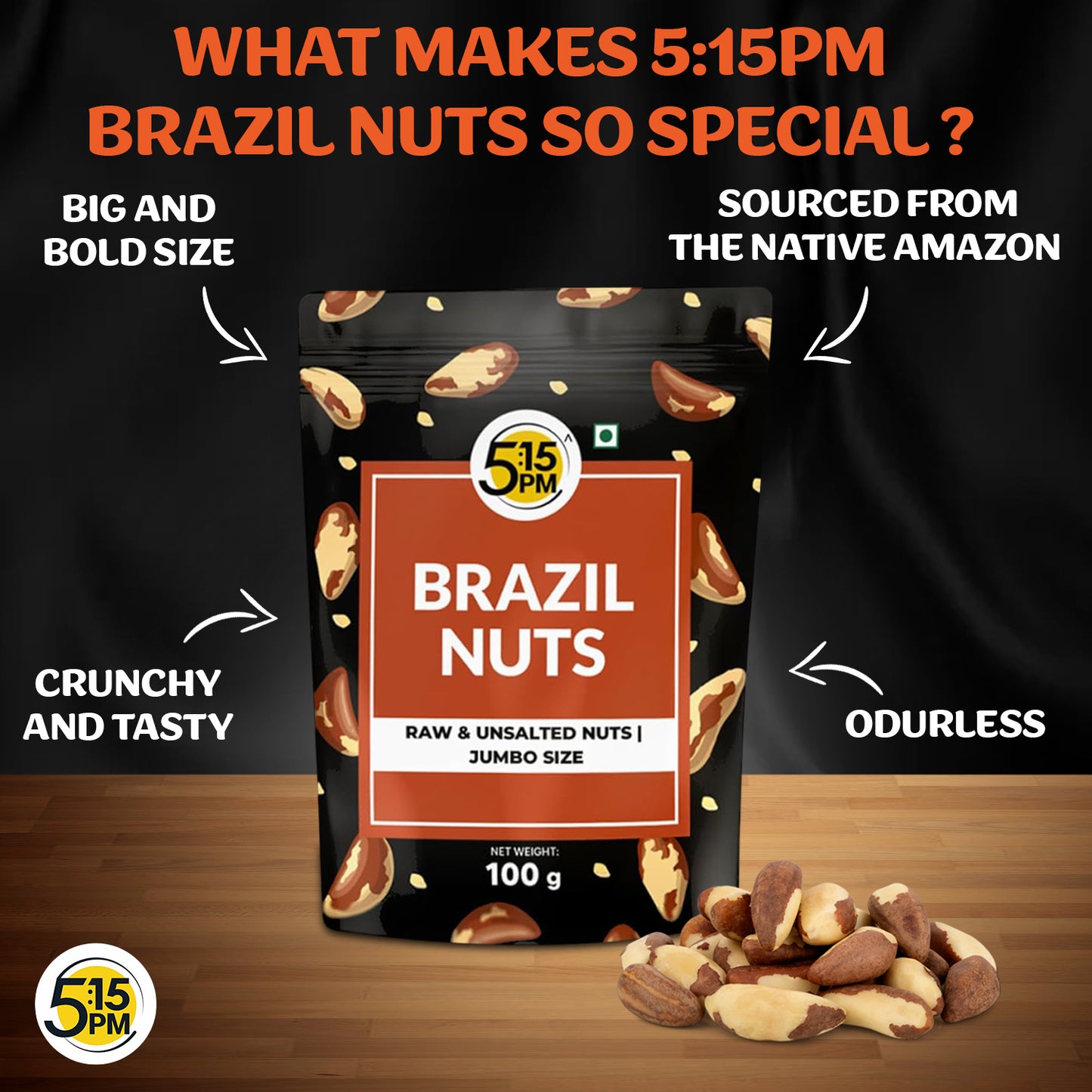 5:15PM Jumbo Brazil Nuts | Handpicked & Exotic Brazilian Nuts | Raw Unsalted 100% Natural Whole Brazil Nuts 100g