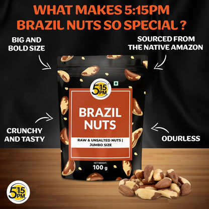 5:15PM Jumbo Brazil Nuts | Handpicked & Exotic Brazilian Nuts | Raw Unsalted 100% Natural Whole Brazil Nuts 100g