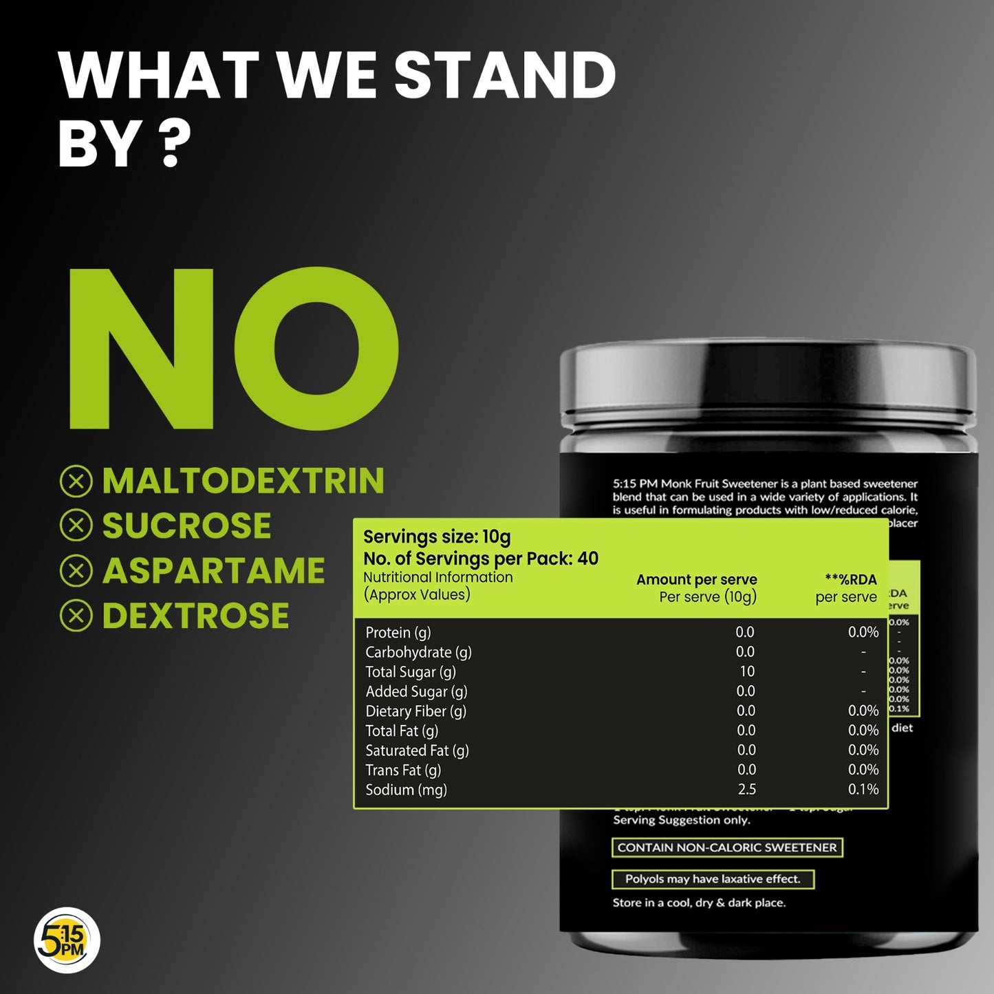 5:15PM Monk Fruit Sweetener with Erythritol | Natural Sugar Replacer | Monk Fruit Extract For Cooking & Baking – 400g