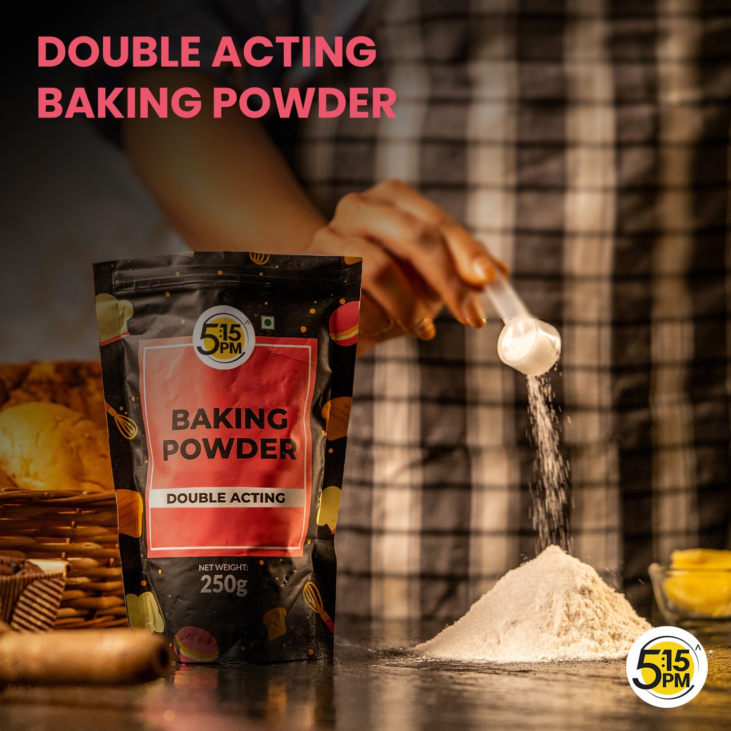 5:15PM Baking Powder | Double Acting Baking Powder | All Purpose Leaving Agent | Baking Powder for Cooking & Baking Cake, Breads, Muffins, Pizza – 250g