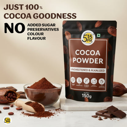 5:15 PM 100% Pure Unsweetened Cocoa Powder - 150g | Cocoa Powder for Cake | Cocoa powder without Sugar | Alkalized Coco Powder | Perfect for Cake, Baking, Hot Chocolate, Milkshakes & More – 150g
