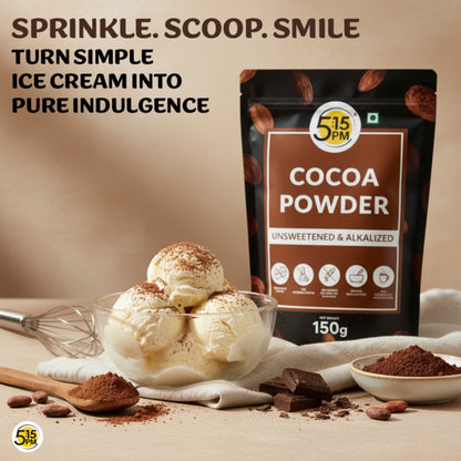 5:15 PM 100% Pure Unsweetened Cocoa Powder - 150g | Cocoa Powder for Cake | Cocoa powder without Sugar | Alkalized Coco Powder | Perfect for Cake, Baking, Hot Chocolate, Milkshakes & More – 150g
