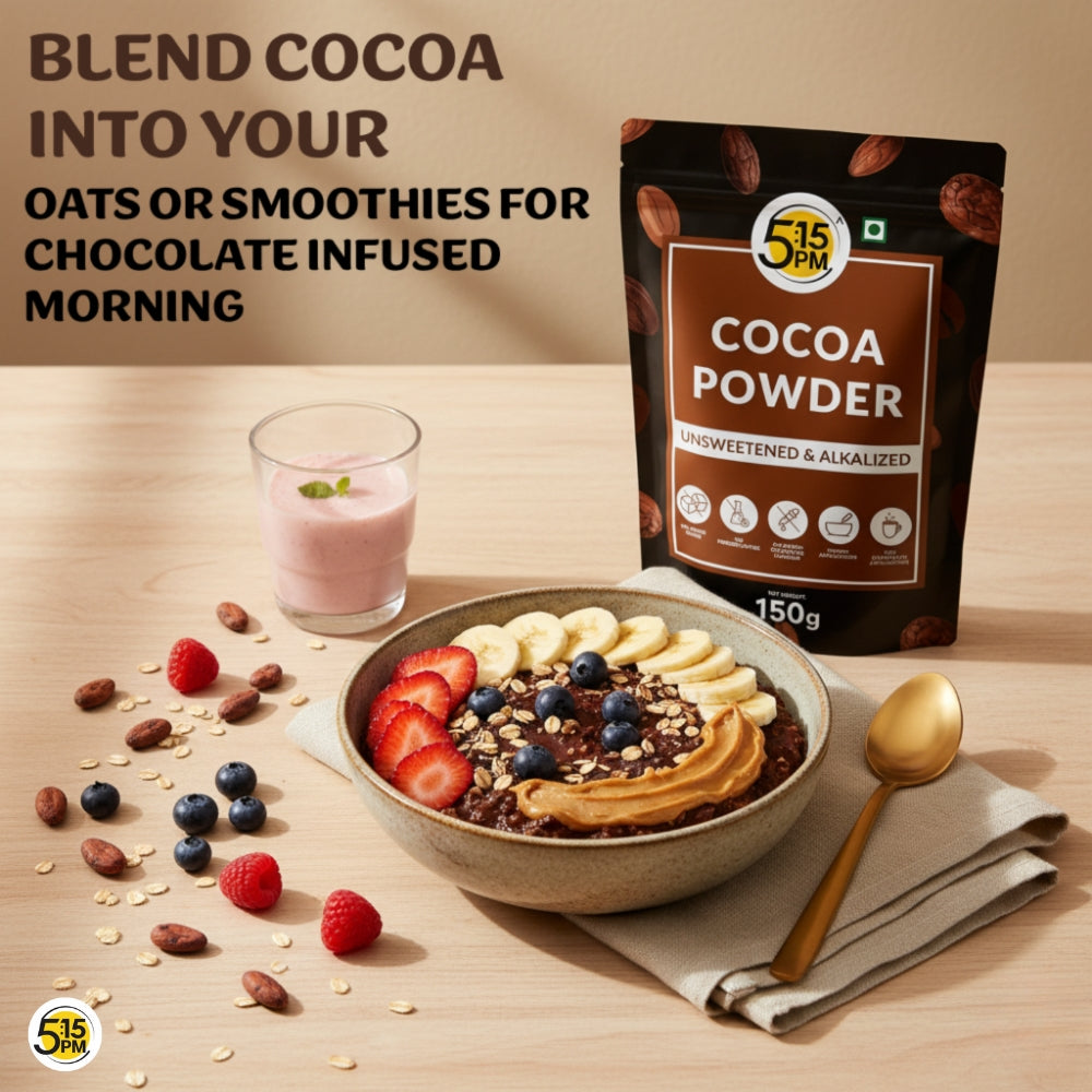 5:15 PM 100% Pure Unsweetened Cocoa Powder - 150g | Cocoa Powder for Cake | Cocoa powder without Sugar | Alkalized Coco Powder | Perfect for Cake, Baking, Hot Chocolate, Milkshakes & More – 150g