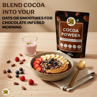 5:15 PM 100% Pure Unsweetened Cocoa Powder - 150g | Cocoa Powder for Cake | Cocoa powder without Sugar | Alkalized Coco Powder | Perfect for Cake, Baking, Hot Chocolate, Milkshakes & More – 150g