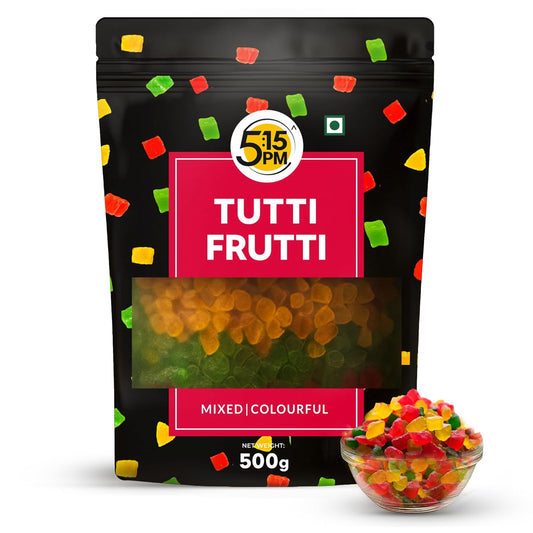 5:15PM Tutti Frutti 500gm|Mix Tutti Frutti Cherry| Tooty Fruity for Cake Baking| Dried Mix Multicolour Papaya pieces| Sweet Cherries – 500gm