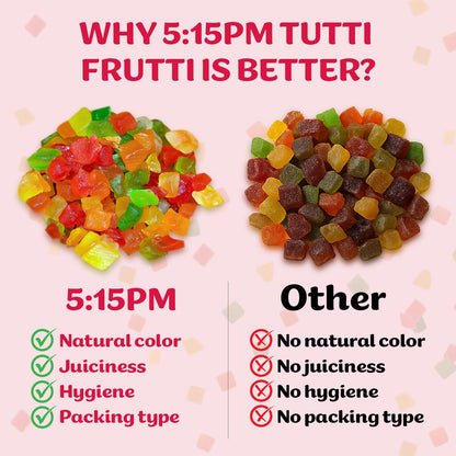 5:15PM Tutti Frutti 500gm|Mix Tutti Frutti Cherry| Tooty Fruity for Cake Baking| Dried Mix Multicolour Papaya pieces| Sweet Cherries – 500gm